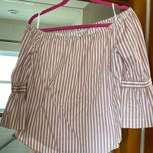 Womens off shoulder pink white top